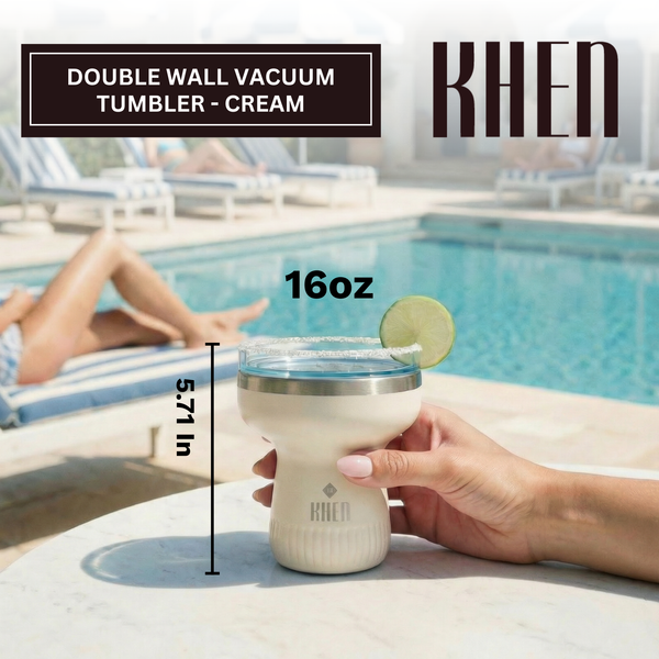 Double Wall Insulated Margarita & Cocktail Tumbler | 360 Lid | 16 oz | Cream