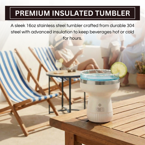 Double Wall Insulated Margarita & Cocktail Tumbler | 360 Lid | 16 oz | Cream