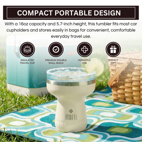 Double Wall Insulated Margarita & Cocktail Tumbler | 360 Lid | 16 oz | Cream