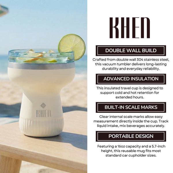 Double Wall Insulated Margarita & Cocktail Tumbler | 360 Lid | 16 oz | Cream
