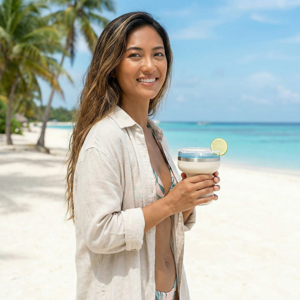 Double Wall Insulated Margarita & Cocktail Tumbler | 360 Lid | 16 oz | Cream