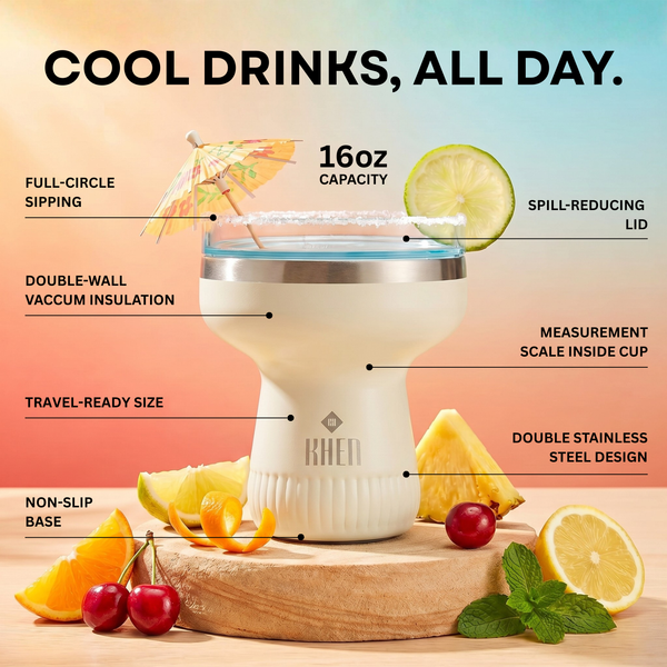 Double Wall Insulated Margarita & Cocktail Tumbler | 360 Lid | 16 oz | Cream