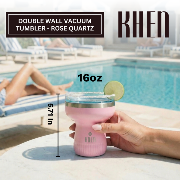 Double Wall Insulated Margarita & Cocktail Tumbler | 360 Lid | 16 oz | Rose Quartz