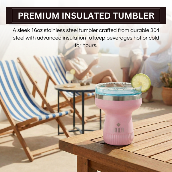 Double Wall Insulated Margarita & Cocktail Tumbler | 360 Lid | 16 oz | Rose Quartz