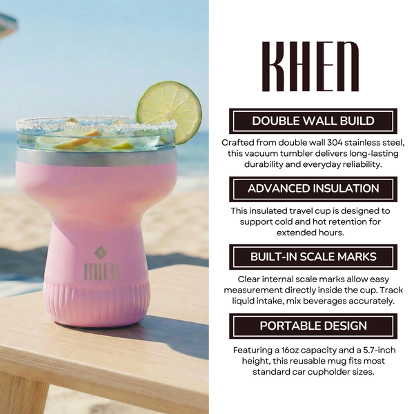 Double Wall Insulated Margarita & Cocktail Tumbler | 360 Lid | 16 oz | Rose Quartz