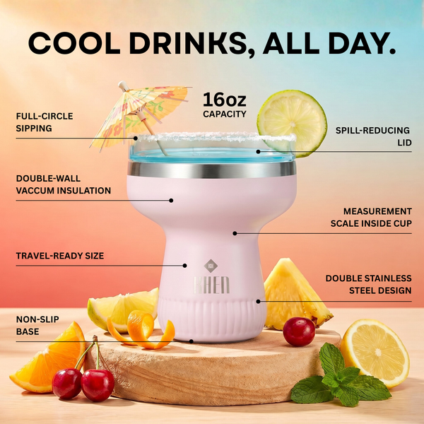 Double Wall Insulated Margarita & Cocktail Tumbler | 360 Lid | 16 oz | Rose Quartz