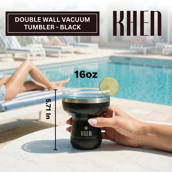 Double Wall Insulated Margarita & Cocktail Tumbler | 360 Lid | 16 oz | Carbon