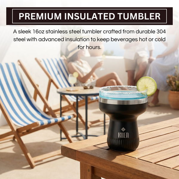 Double Wall Insulated Margarita & Cocktail Tumbler | 360 Lid | 16 oz | Carbon