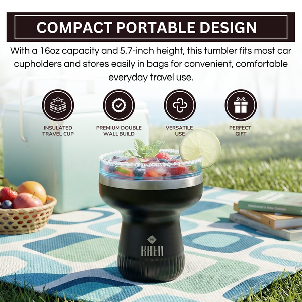 Double Wall Insulated Margarita & Cocktail Tumbler | 360 Lid | 16 oz | Carbon