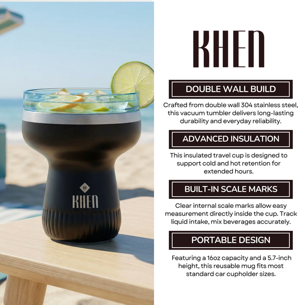 Double Wall Insulated Margarita & Cocktail Tumbler | 360 Lid | 16 oz | Carbon
