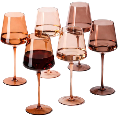 Venus Wine Glasses, Set of 6, Brown Shades 22.3oz Glass Tall Stemware Modern Drinkware