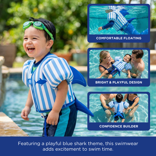 Floating Jackets with Sleeves, Single, Blue Shark 1-3 Years