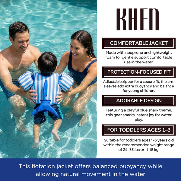 Floating Jackets with Sleeves, Single, Blue Shark 1-3 Years