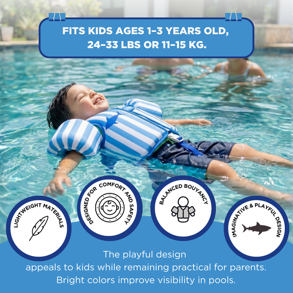 Floating Jackets with Sleeves, Single, Blue Shark 1-3 Years