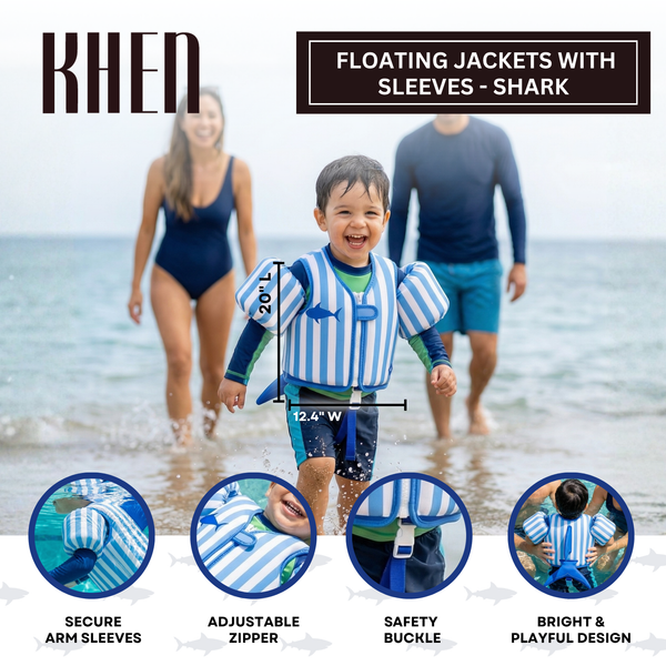 Floating Jackets with Sleeves, Single, Blue Shark 1-3 Years