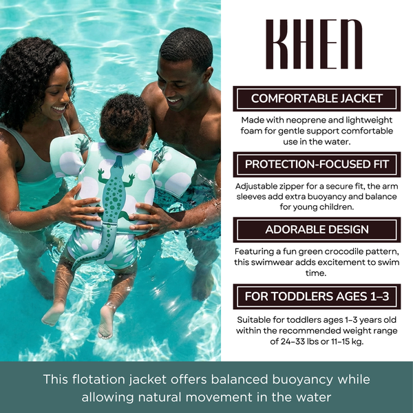 Floating Jackets with Sleeves, Single, Crocodile 1-3 Years