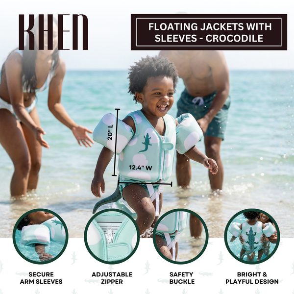 Floating Jackets with Sleeves, Single, Crocodile 1-3 Years