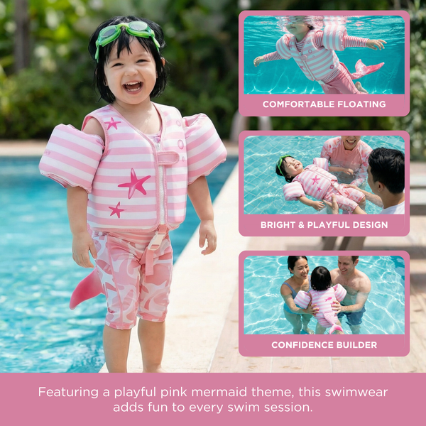 Floating Jackets with Sleeve, Single, Pink Mermaid 1-3 Years