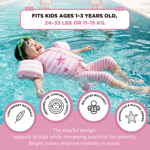 Floating Jackets with Sleeve, Single, Pink Mermaid 1-3 Years