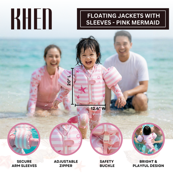 Floating Jackets with Sleeve, Single, Pink Mermaid 1-3 Years