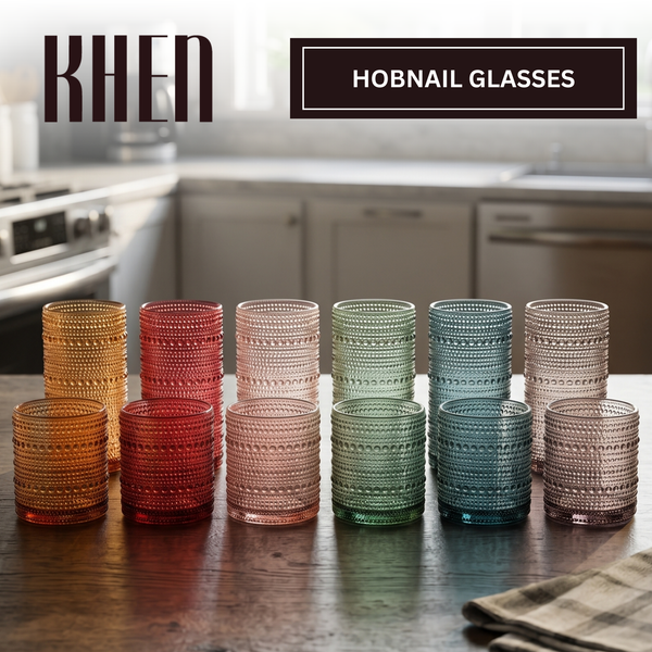Tonal Hobnail Highball & Lowball Glassware, Set of 12