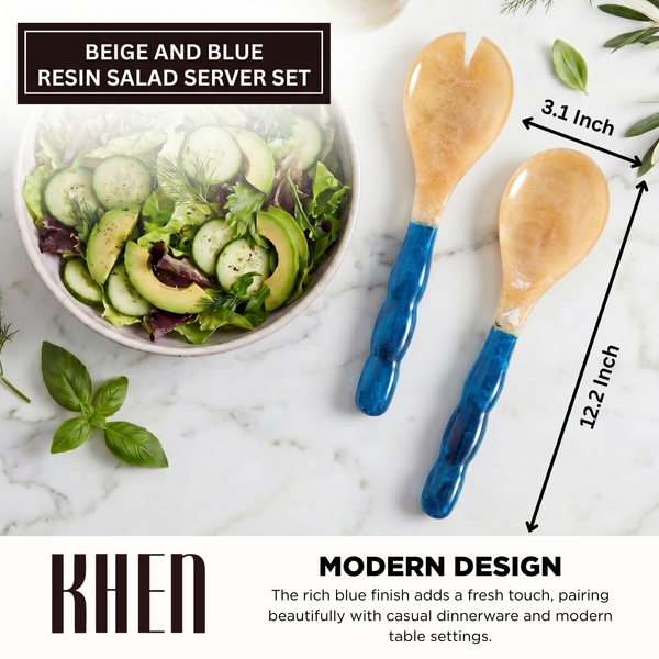 Salad Server Set, 2 Piece, Blue Resin Serving Spoon