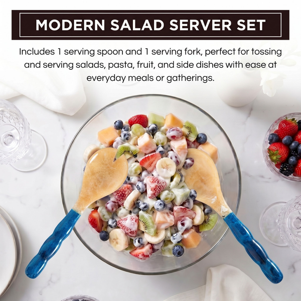 Salad Server Set, 2 Piece, Blue Resin Serving Spoon