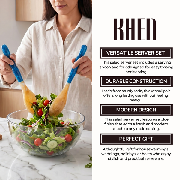 Salad Server Set, 2 Piece, Blue Resin Serving Spoon