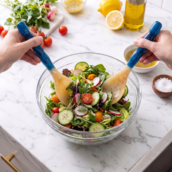 Salad Server Set, 2 Piece, Blue Resin Serving Spoon