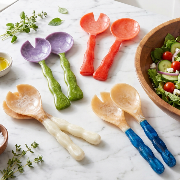 Salad Server Set, 2 Piece, Blue Resin Serving Spoon