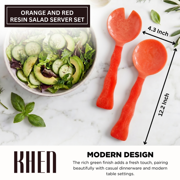 Salad Server Set, 2 Piece,  Orange Resin Serving Spoon