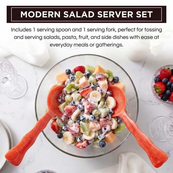 Salad Server Set, 2 Piece,  Orange Resin Serving Spoon
