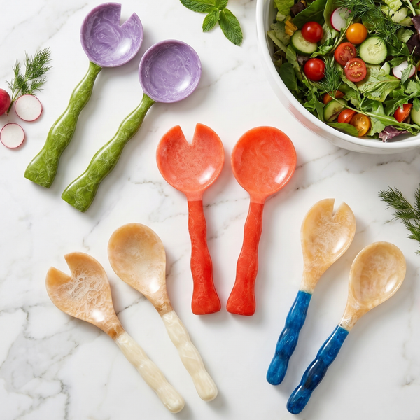 Salad Server Set, 2 Piece,  Orange Resin Serving Spoon