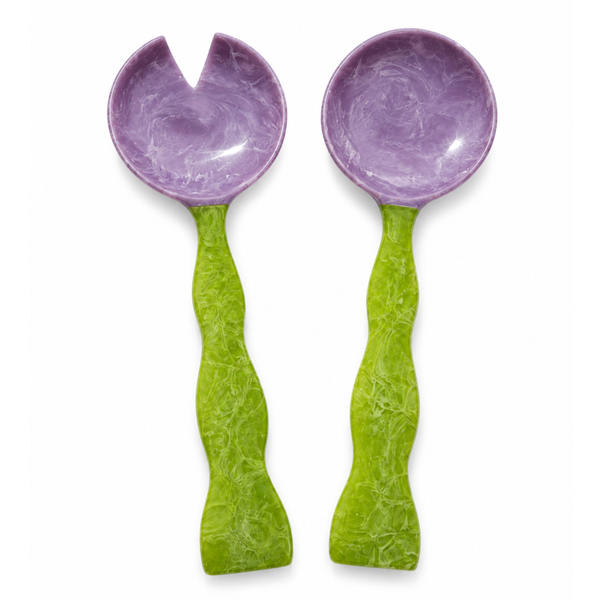 Salad Server Set, 2 Piece,  Green Resin Serving Spoon