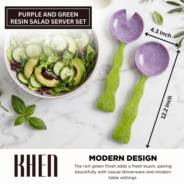 Salad Server Set, 2 Piece,  Green Resin Serving Spoon
