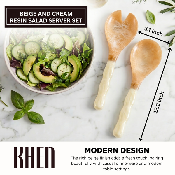 Salad Server Set, 2 Piece, Beige Resin Serving Spoon