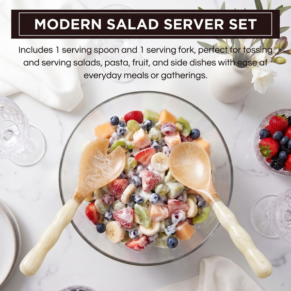 Salad Server Set, 2 Piece, Beige Resin Serving Spoon