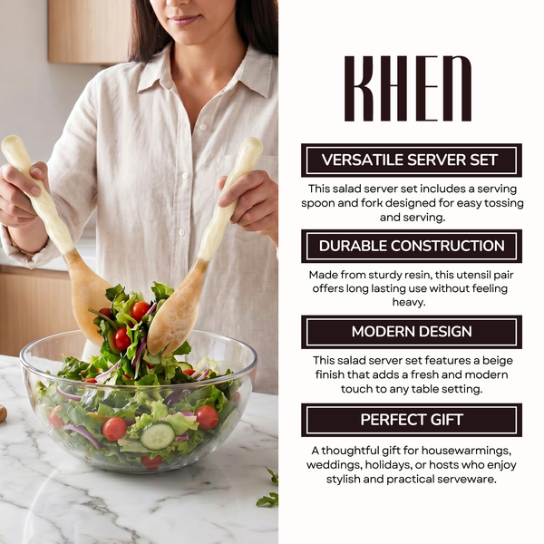 Salad Server Set, 2 Piece, Beige Resin Serving Spoon