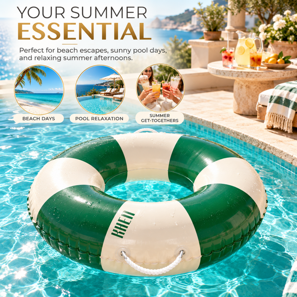 Portofino Inflatable Striped Pool Float Ring - Emerald & Cream