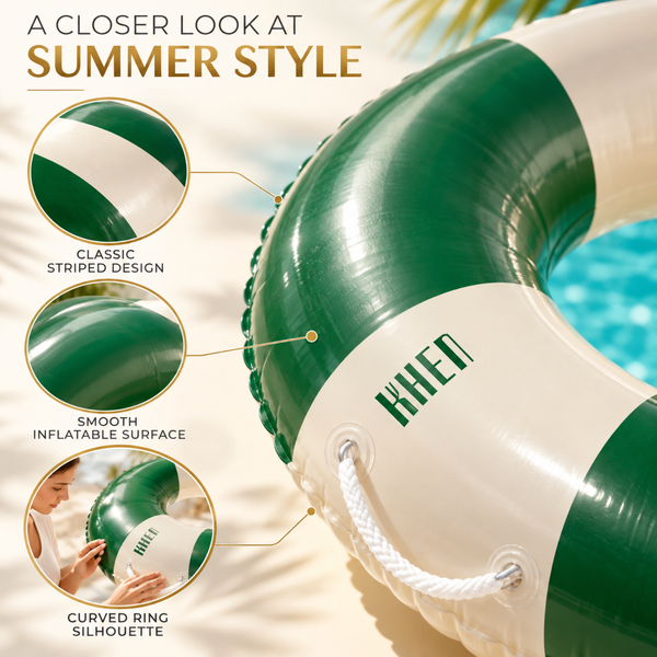 Portofino Inflatable Striped Pool Float Ring - Emerald & Cream