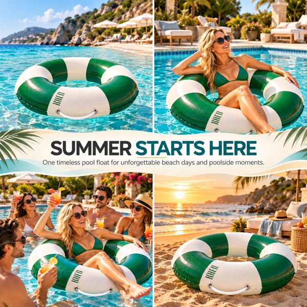 Portofino Inflatable Striped Pool Float Ring - Emerald & Cream