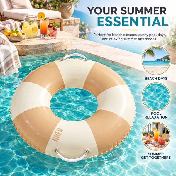 Portofino Inflatable Striped Pool Float Ring - Sand & Cream