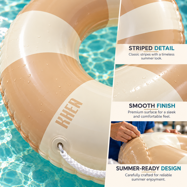 Portofino Inflatable Striped Pool Float Ring - Sand & Cream