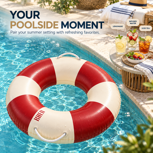 Portofino Inflatable Striped Pool Float Ring - Ruby & Cream