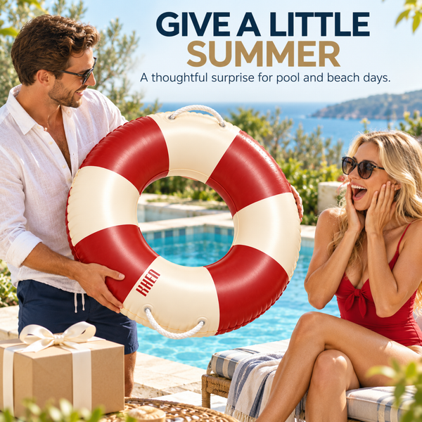Portofino Inflatable Striped Pool Float Ring - Ruby & Cream