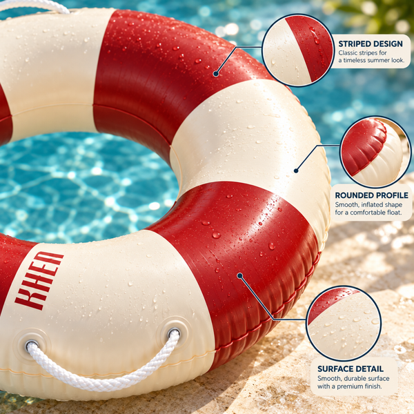 Portofino Inflatable Striped Pool Float Ring - Ruby & Cream
