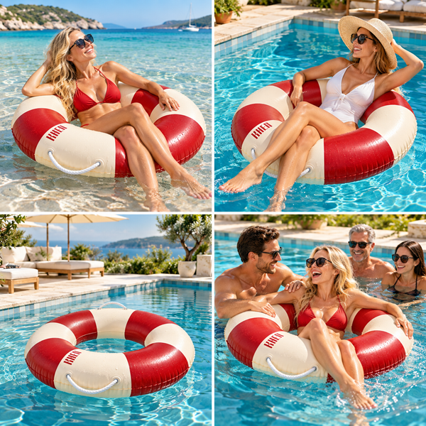Portofino Inflatable Striped Pool Float Ring - Ruby & Cream