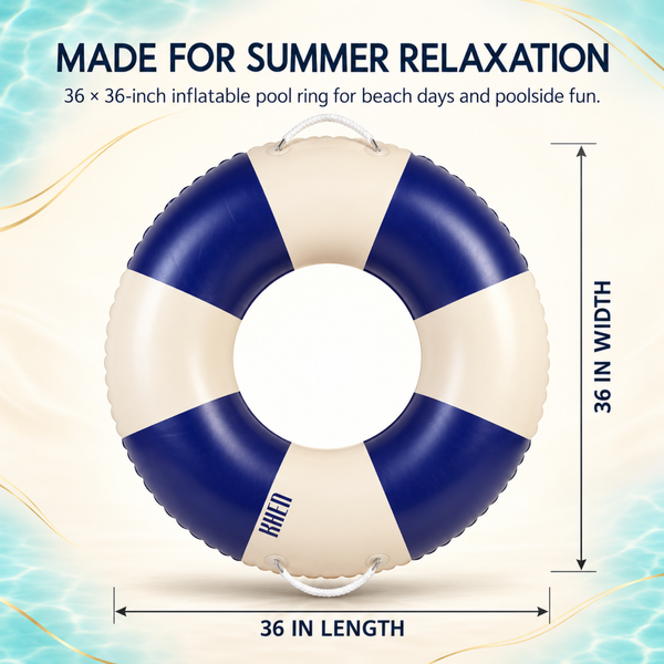 Portofino Inflatable Striped Pool Float Ring -  Navy & Cream