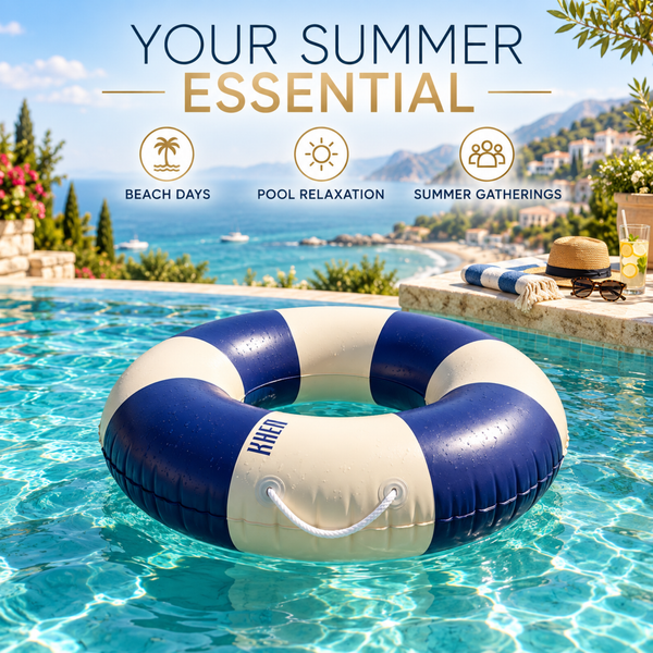 Portofino Inflatable Striped Pool Float Ring -  Navy & Cream