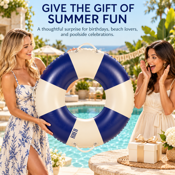 Portofino Inflatable Striped Pool Float Ring -  Navy & Cream